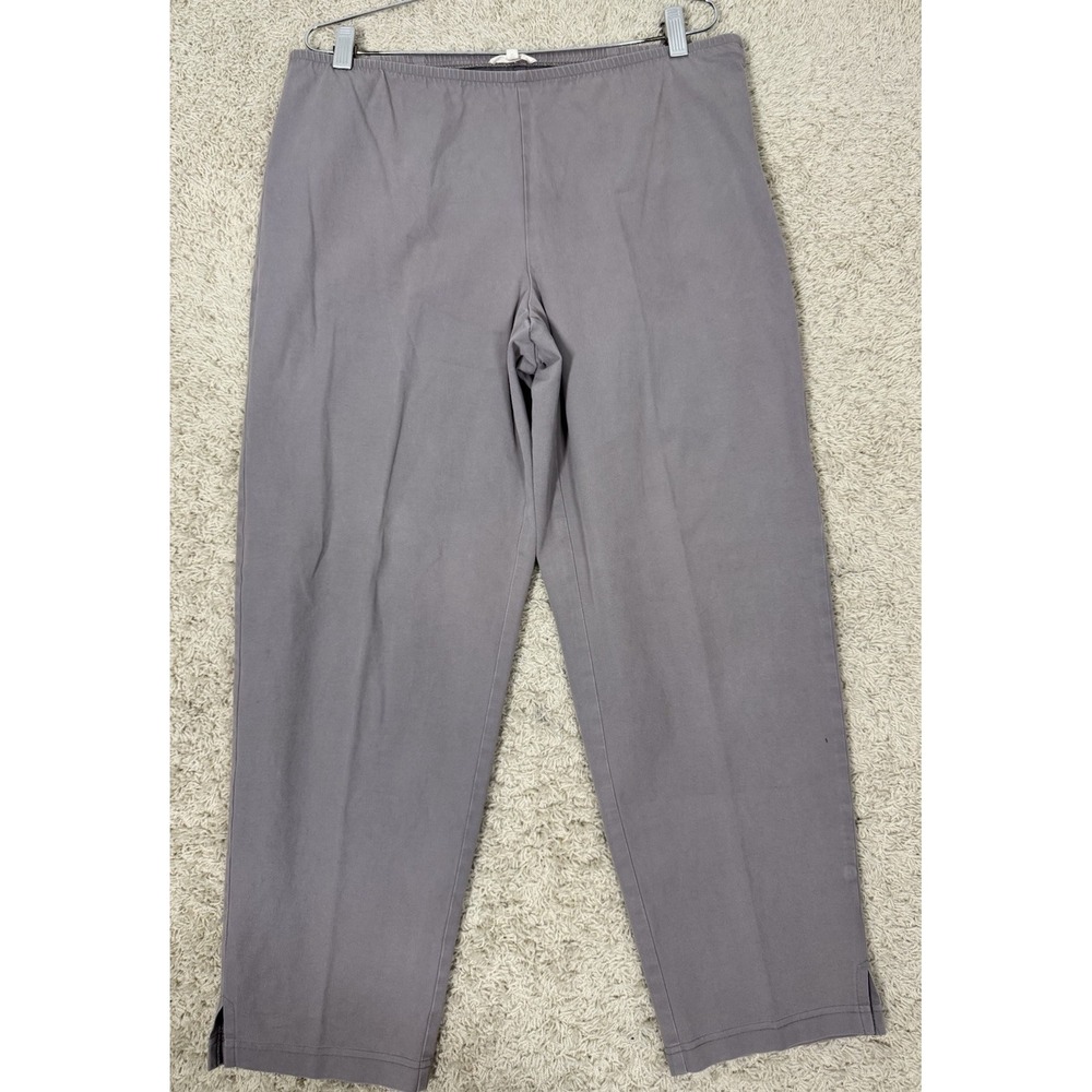 Eileen Fisher Organic Cotton Side Zip Cropped Pants Taupe Size L Stretch Classic